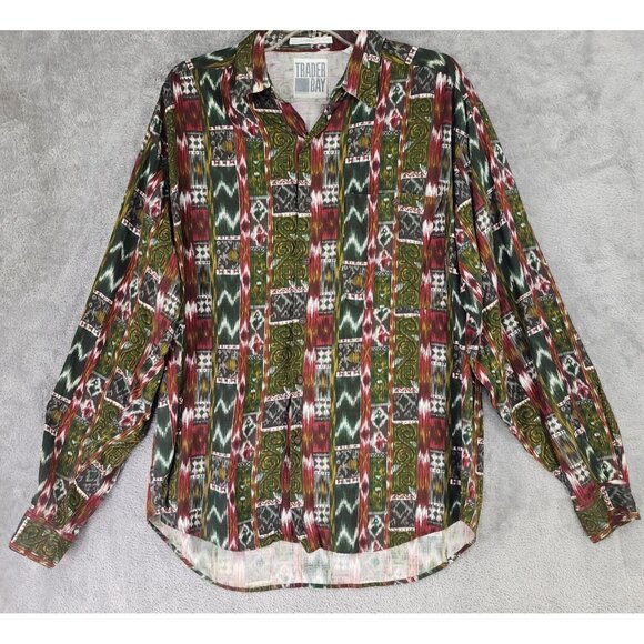 Trader Bay Shirt Mens Medium Southwestern Button Up Long Sleeve 90s Vintage - Picture 1 of 10